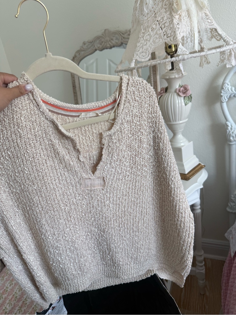 Cream Textured V‑Neck Women's Sweater